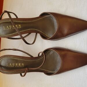 Lauren Ralph Lauren Brown Leather Slingback Heels.